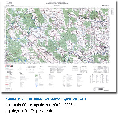 Skala 1:50000, układ współrzędnych WGS-84