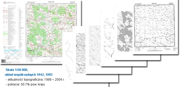 Skala 1:50000, układ współrzędnych 1942, 1992